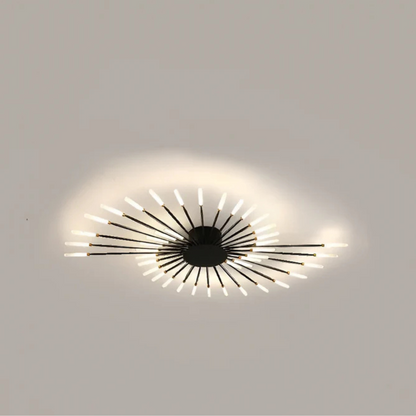 "Luxe LED plafondlamp, modern design met goud en zwart, stijlvolle woonkamerverlichting, energiezuinig met LED-licht."