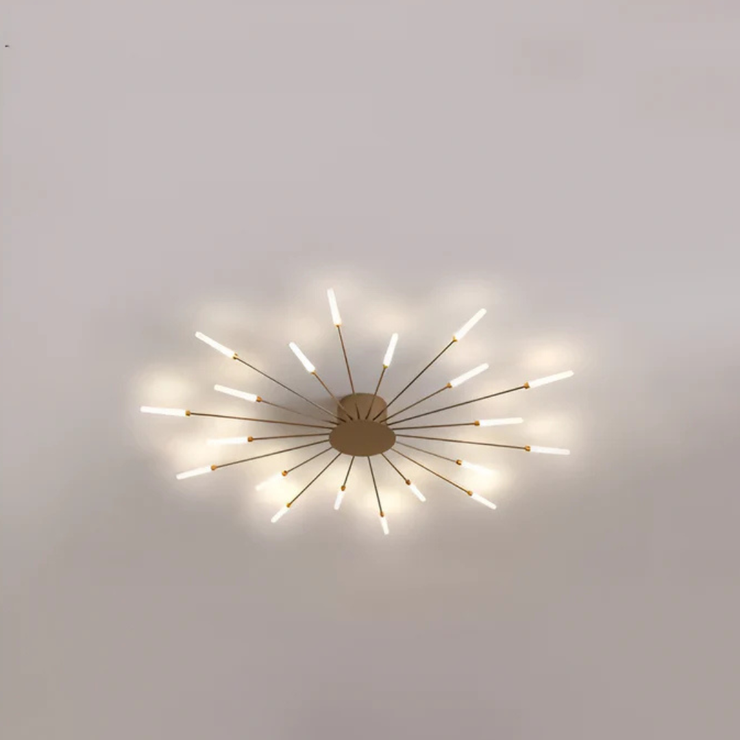 "Luxe LED plafondlamp, modern design met goud en zwart, stijlvolle woonkamerverlichting, energiezuinig met LED-licht."