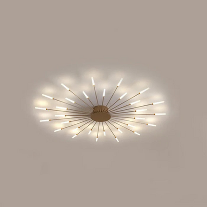 "Luxe LED plafondlamp, modern design met goud en zwart, stijlvolle woonkamerverlichting, energiezuinig met LED-licht."