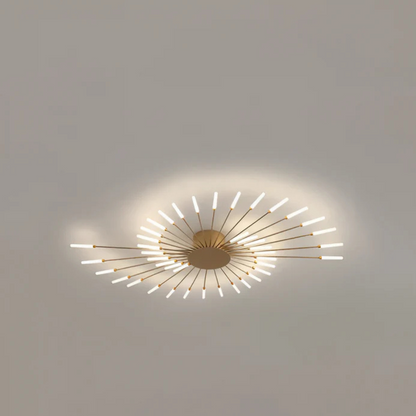 "Luxe LED plafondlamp, modern design met goud en zwart, stijlvolle woonkamerverlichting, energiezuinig met LED-licht."