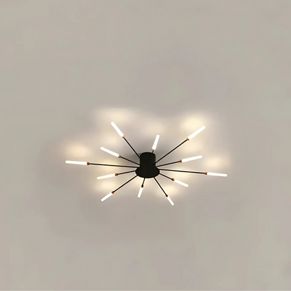 "Luxe LED plafondlamp, modern design met goud en zwart, stijlvolle woonkamerverlichting, energiezuinig met LED-licht."