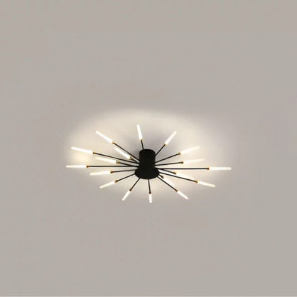 "Luxe LED plafondlamp, modern design met goud en zwart, stijlvolle woonkamerverlichting, energiezuinig met LED-licht."