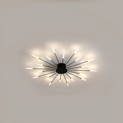 "Luxe LED plafondlamp, modern design met goud en zwart, stijlvolle woonkamerverlichting, energiezuinig met LED-licht."