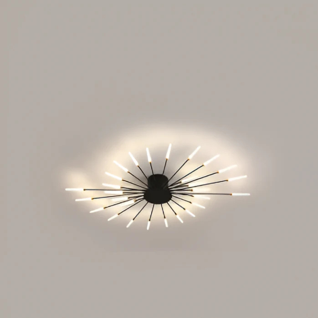 "Luxe LED plafondlamp, modern design met goud en zwart, stijlvolle woonkamerverlichting, energiezuinig met LED-licht."