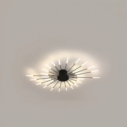 "Luxe LED plafondlamp, modern design met goud en zwart, stijlvolle woonkamerverlichting, energiezuinig met LED-licht."