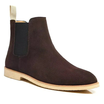 Luxe suède Chelsea boots voor dames en heren, stijlvol kalfs suède met leren binnenzool, veelzijdig en elegant ontwerp.