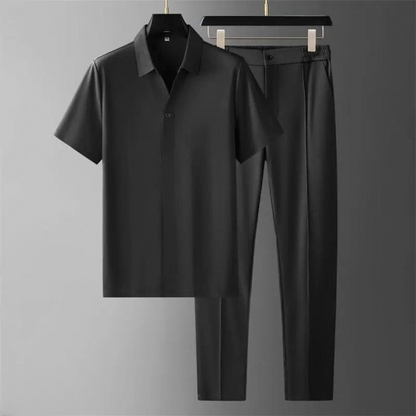 "Luxe tweedelige herenset, katoen-linnen, stijlvolle look, ademend en comfortabel, witte kleur, geschikt voor elke gelegenhei