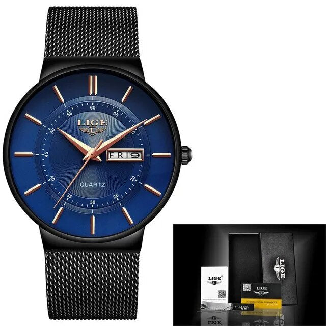 Waterdicht heren quartzhorloge met datum, perfect voor dagelijks gebruik en een tijdloos design.