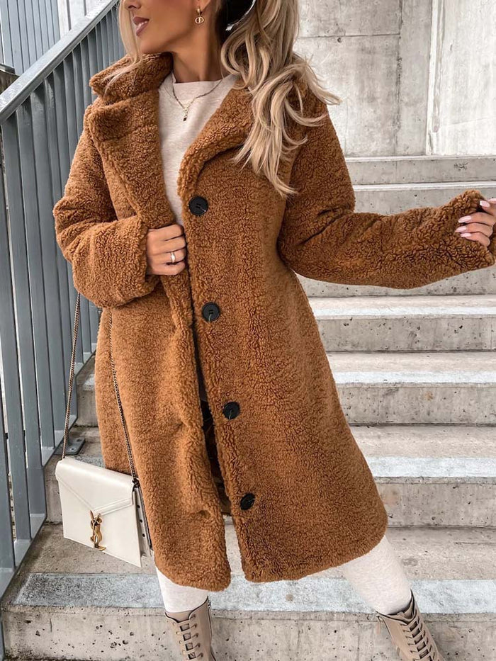 Zachte lange teddyjas, warme en comfortabele dames winterjas, loose fit model.
