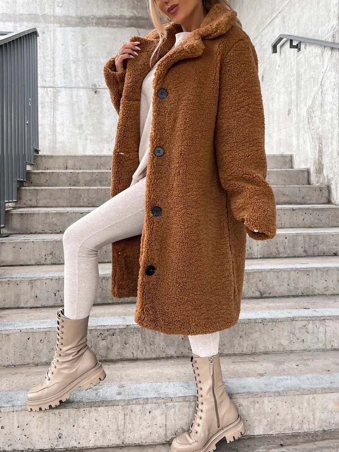 Warme lange teddyjas, stijlvolle dames winterjas in loose fit, voor optimaal comfort.
