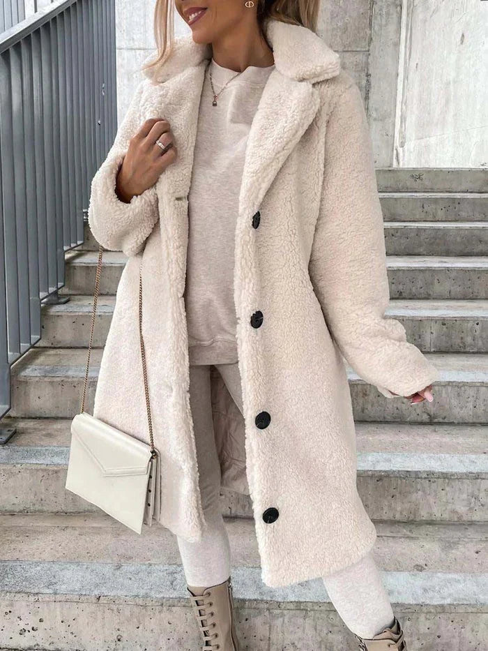 Modieuze lange teddy winterjas, stijlvolle bovenkleding voor dames, loose fit.