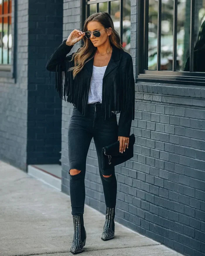 Khaki dames franjejas, casual en modieus, ideaal voor festivals.