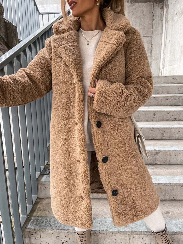 Casual lange teddy winterjas voor dames, stijlvolle winterkleding en warm.