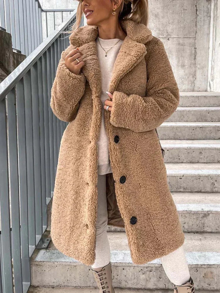 Comfortabele loose fit teddy winterjas voor dames, perfecte bovenkleding voor koud weer.