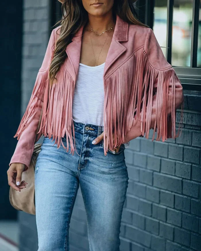 Trendy franjejas voor dames, een opvallende eyecatcher in roze.