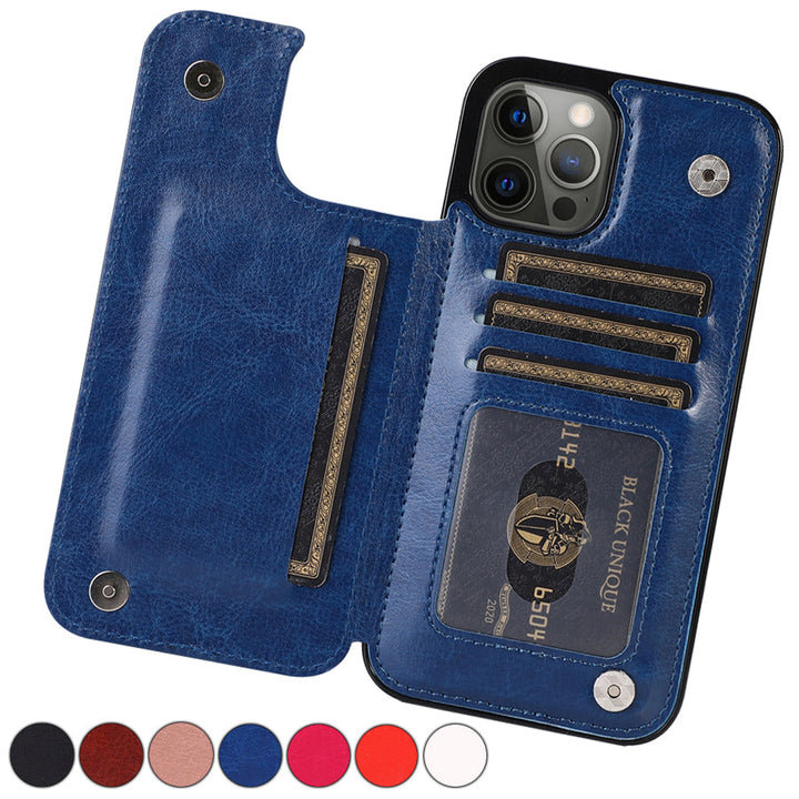 Hoogwaardige leren iPhonehoes met veilige kaartvakken, perfect accessoire voor je telefoon.