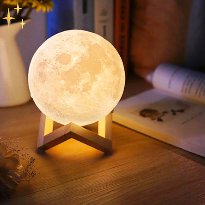 "Maanlamp met 16 kleuren, 3D-maantekstuur op houten standaard, afstandsbediening, sfeervolle interieurdecoratie"