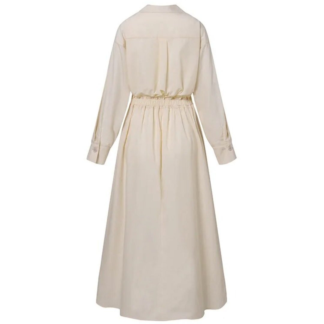 Comfortabele lange mouw maxi jurk met ruches, ideaal als feestjurk voor dames.