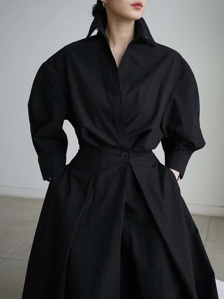 Feestjurk dames: comfortabele en stijlvolle maxi jurk met lange mouwen en ruches.