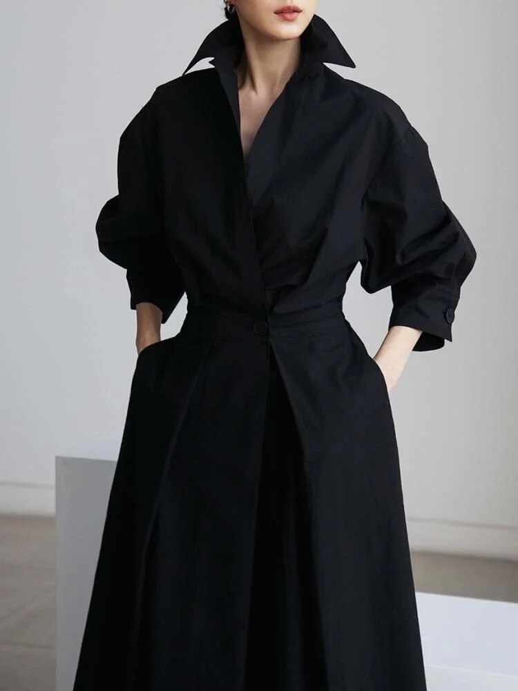 Elegante maxi jurk, een comfortabele dames winterjurk met lange mouwen.