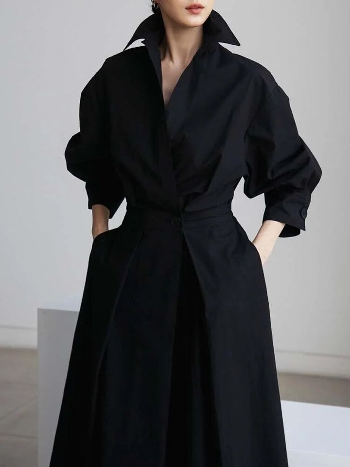 Elegante maxi jurk, een comfortabele dames winterjurk met lange mouwen.