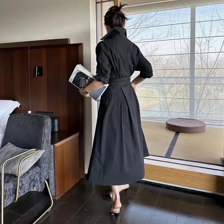 Avondjurk dames: elegante en comfortabele maxi jurk met lange mouwen.