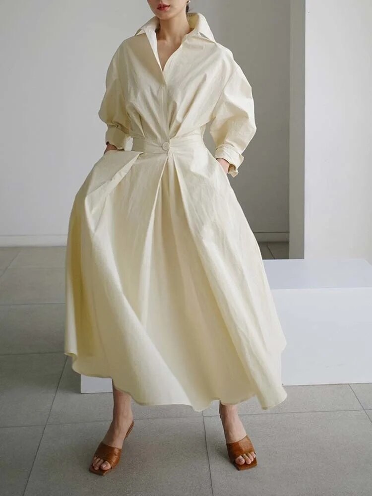 Lange mouw winterjurk voor dames, een stijlvolle en comfortabele maxi jurk met ruches.