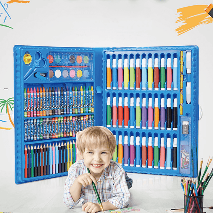 Uitgebreide kunstset voor kinderen met diverse teken- en kleurmaterialen. Perfect voor jonge artiesten.