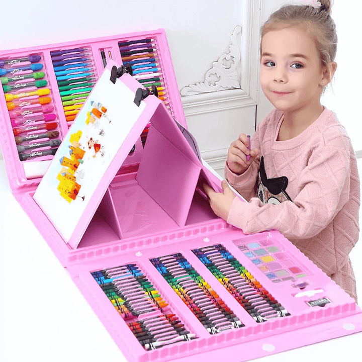 208-delige magische tekenset voor kinderen. Stimuleert creativiteit met potloden, stiften en verf.
