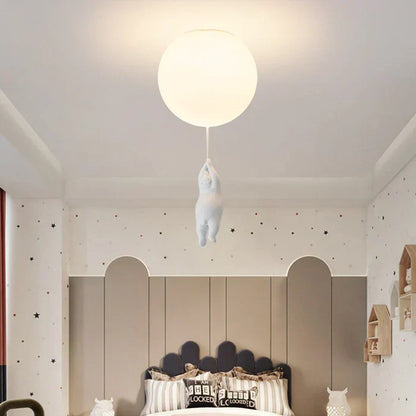 "Magische kinderlamp met speelse beer en ballon, warme LED-verlichting, ideaal voor kinderkamer, sfeervol design."