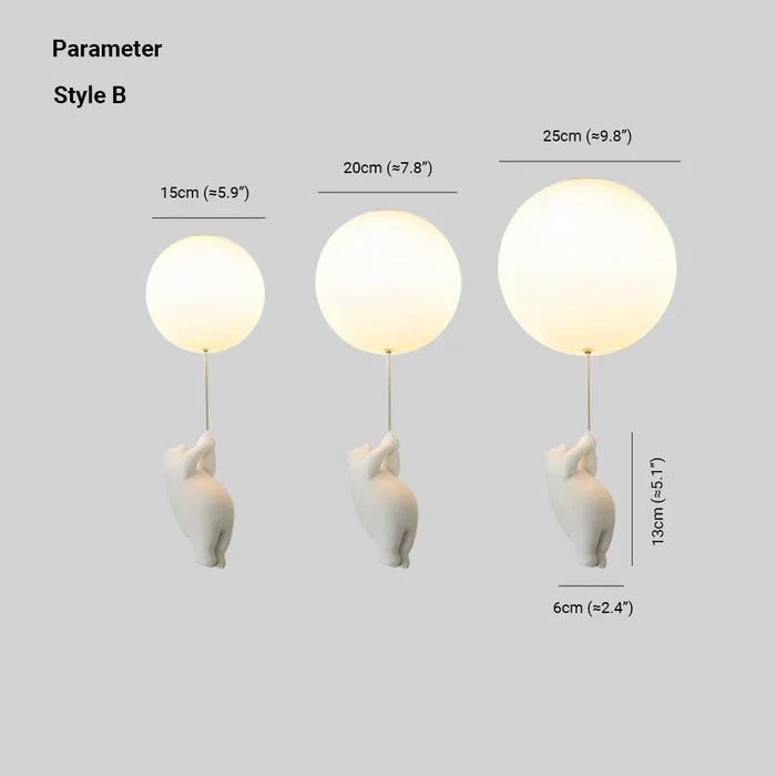 "Magische kinderlamp met speelse beer en ballon, warme LED-verlichting, ideaal voor kinderkamer, sfeervol design."