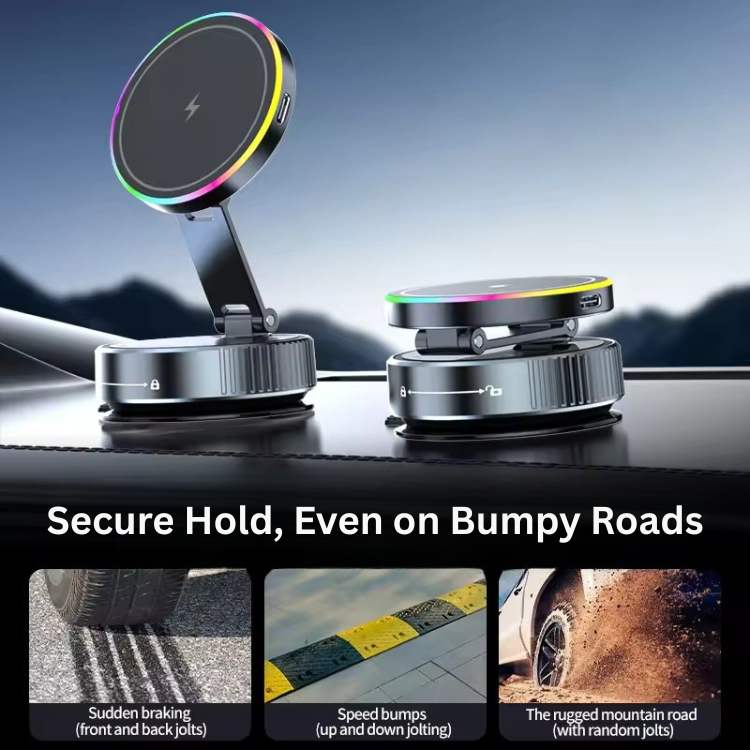 Magnetische MagLock 360 telefoonhouder en 15W draadloze autolader; universele autoaccessoire voor je smartphone.