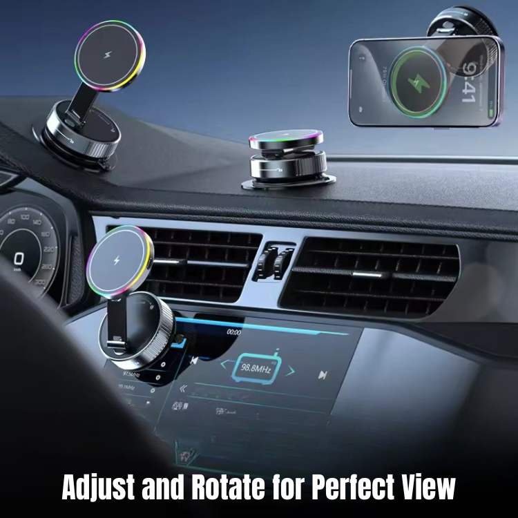 Universele draadloze autolader met MagLock 360 voor smartphone navigatie; veilige magnetische telefoonhouder.