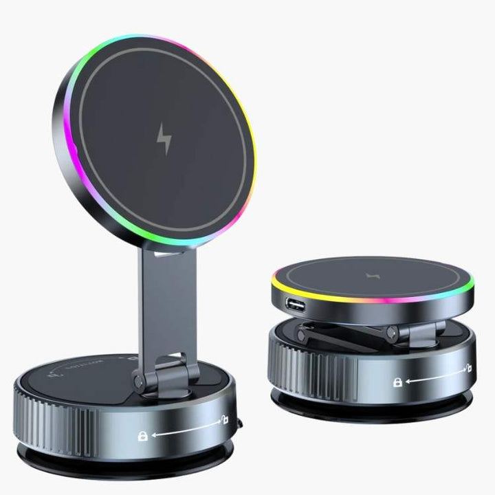 Draadloze autolader met MagLock 360 magnetische telefoonhouder, 15W snelladen voor universele smartphones.