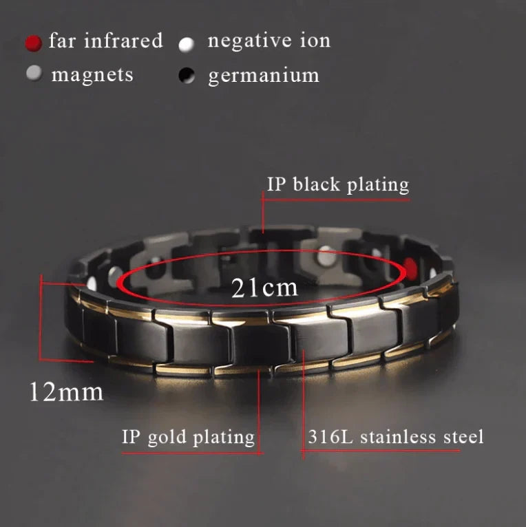 Strakke unisex magnetische armband van roestvrijstaal voor energie en welzijn.