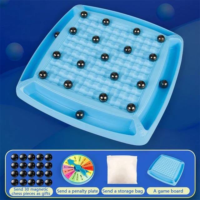 Familieplezier onderweg met compact en educatief magnetisch reis schaakspel. Strategie voor kinderen en volwassenen.