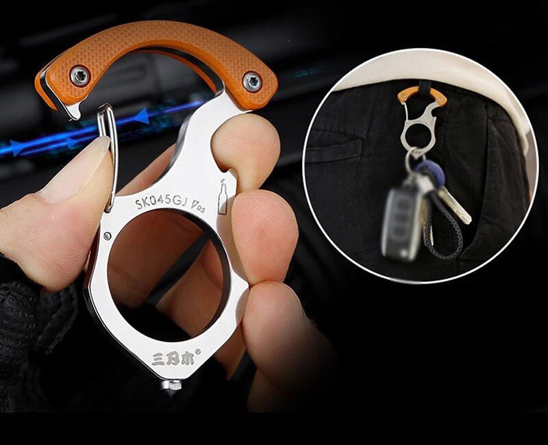 Veelzijdige sleutelhanger met compact design, perfect als raambreker, zelfverdedigingstool en handige gadget.
