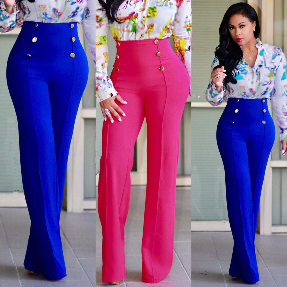 Dames hoge taille lange broek, comfortabel en stijlvol, ideaal voor elke gelegenheid.