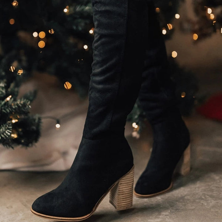 EdithBoots dames knielaarzen met hoge hak, beschikbaar in zwart, beige en bruin, veelzijdige schoenen.