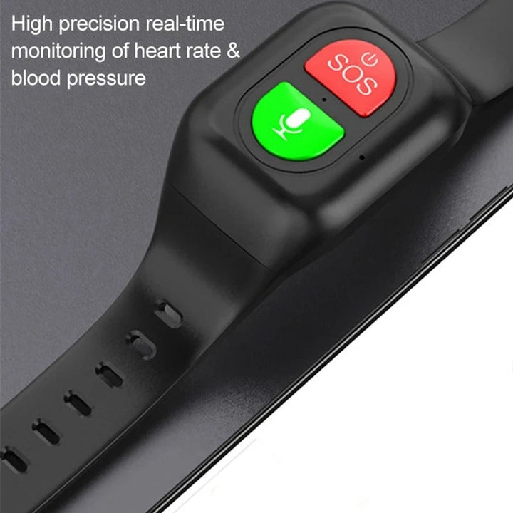 Senioren smartwatch met gezondheidsmonitor functies zoals hartslagmeting en stappenteller. 4G horloge.