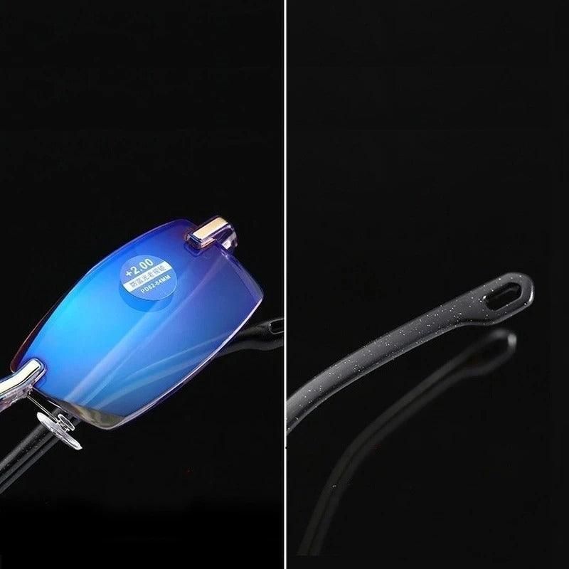 Lichtgewicht, onverwoestbare leesbril in zwart. Multifocaal en met anti-blauw licht filter voor leesgemak.