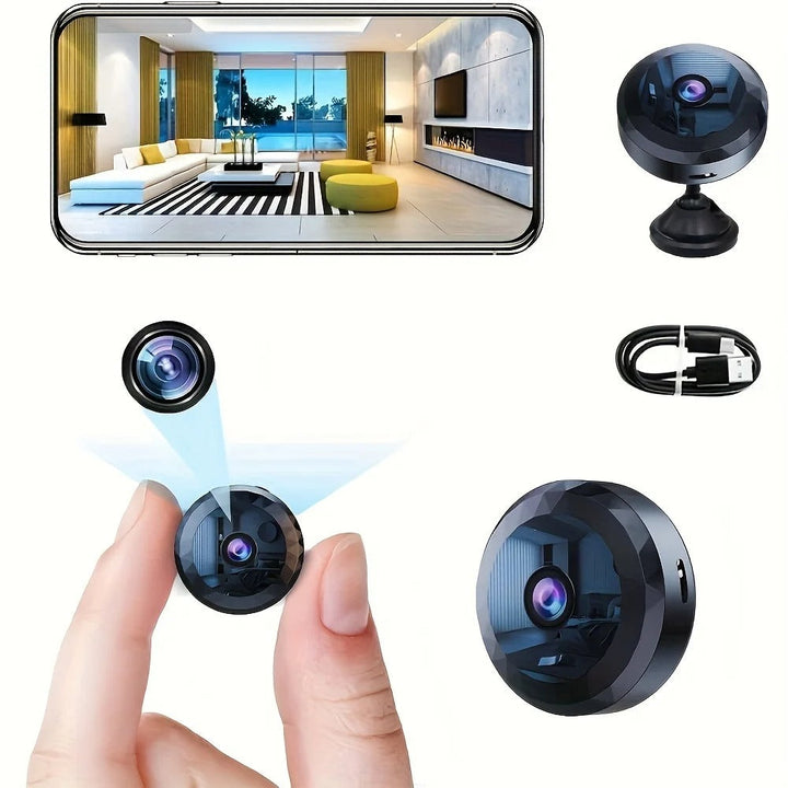 Compacte HD draadloze beveiligingscamera met nachtzicht, 1080p voor huisbeveiliging en bewaking.
