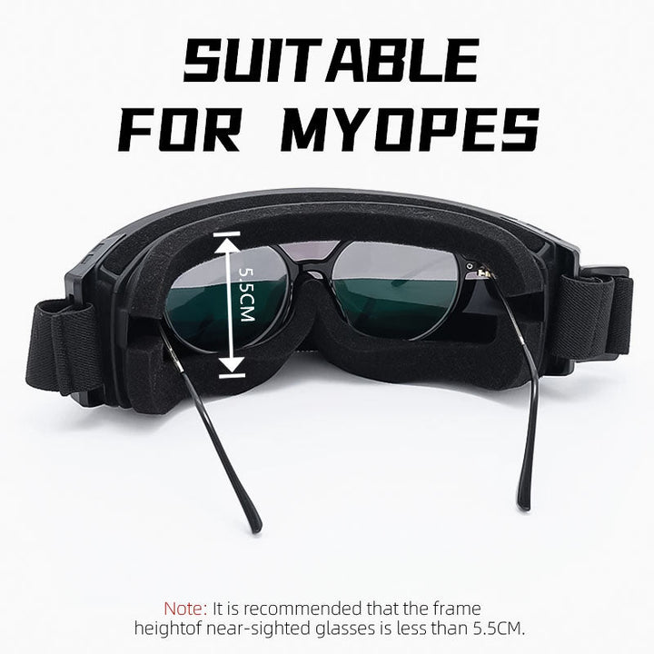 Zwarte motorbril voor optimaal comfort, met anti-condens en verwisselbare lenzen voor veiligheid.