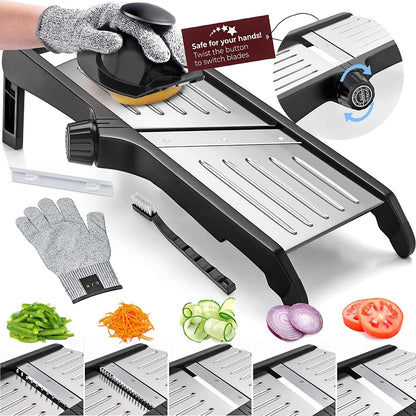 "Mandoline met snijbestendige handschoenen voor veilig snijden in de keuken, scherp roestvrijstalen mes, veelzijdig in gebrui