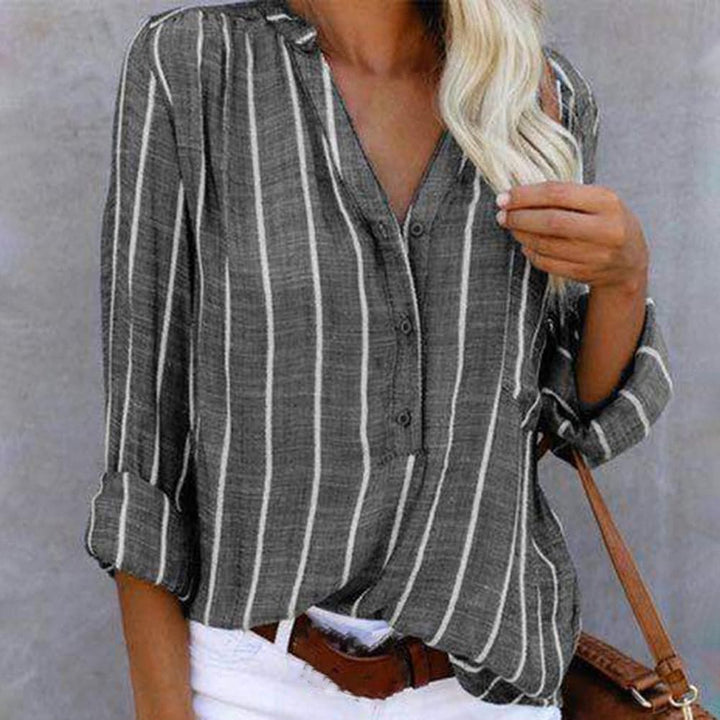 Comfortabele dames streepjesblouse met V-hals, lange mouwen; een veelzijdige en modieuze keuze.