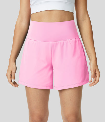 "Margarethe yoga shorts, hoge taille, ademend, 2-in-1 ontwerp, zwart, optimale bewegingsvrijheid tijdens yoga of fitness."
