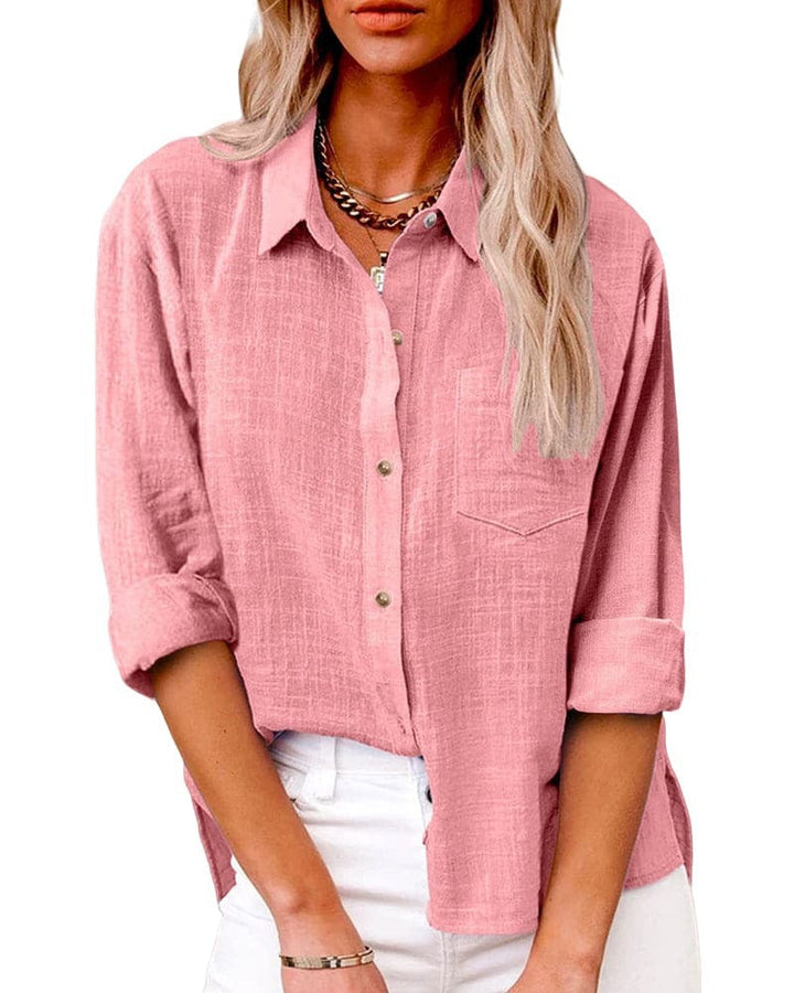 Chique damesblouse met button-down detail en lange mouwen, een comfortabele en veelzijdige toevoeging aan je garderobe.