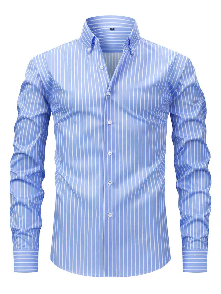 Heren gestreept overhemd met lange mouwen, slim fit voor een stijlvolle business casual look.