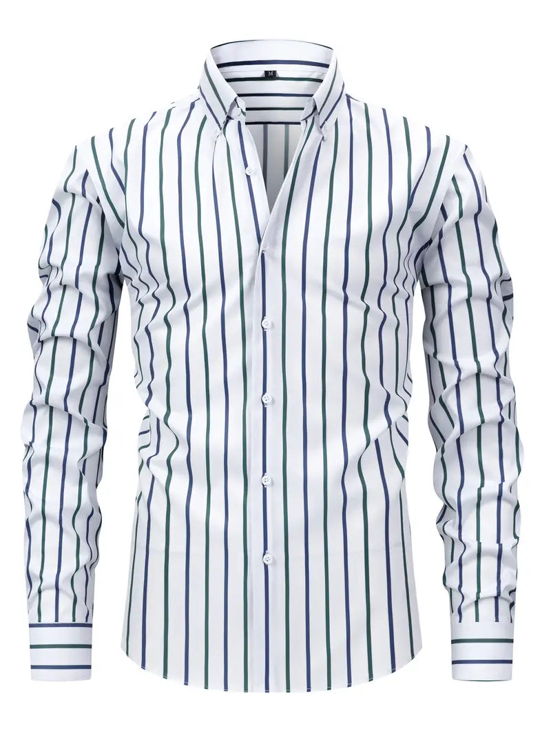 Elegant gestreept herenoverhemd, lange mouw, met een verfijnde uitstraling voor de moderne man.