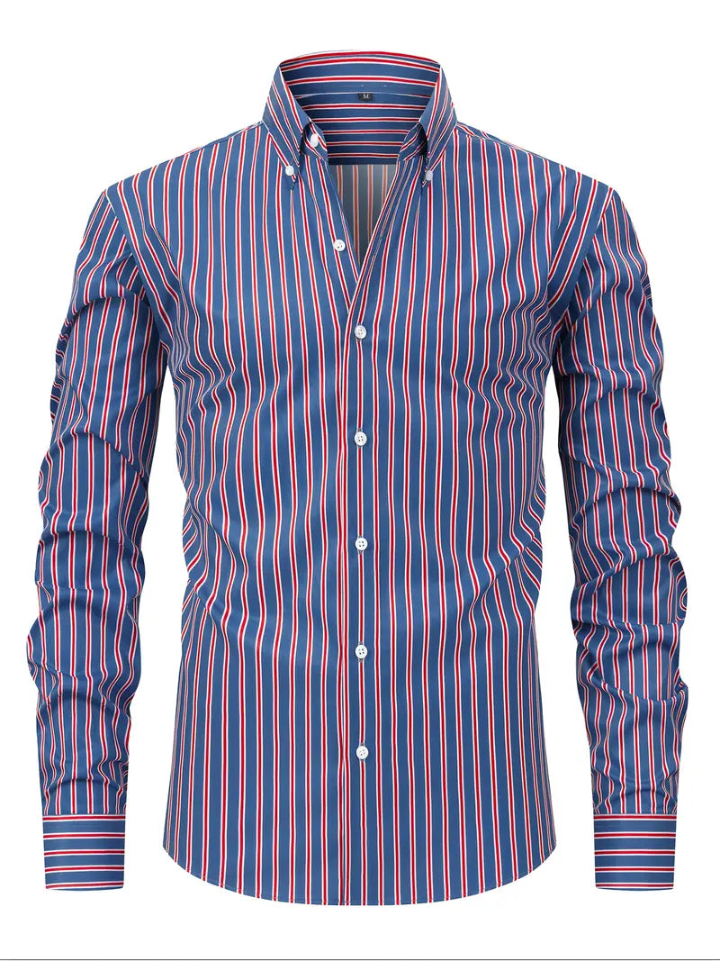 Klassiek gestreept herenoverhemd, lange mouw, comfortabele slim fit blouse voor elke dag.